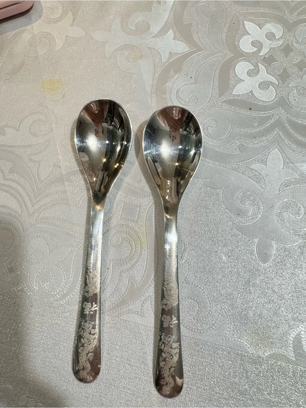 999 Fine Silver Chinese Dragon & Fu Character Spoons – 36g Each
